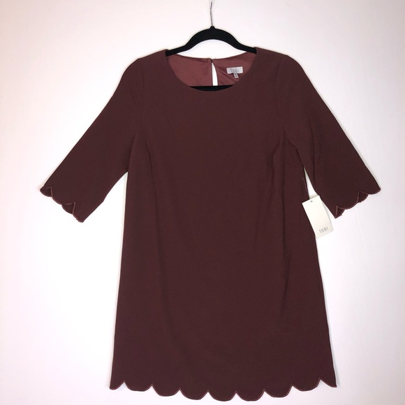 TOBI Scallop Shift Dress Maroon Red Small Keyhole Half Short Sleeve - Picture 3 of 8